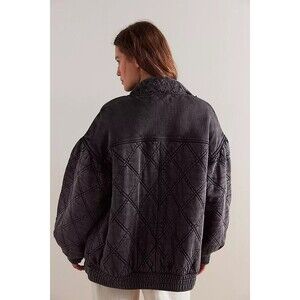Free People Juno Quilted Jacket Top Bomber Oversized Buttondown Cotton L 275916